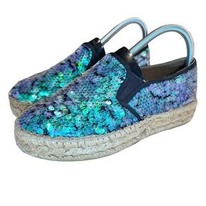 Kurt Geiger Milo Sequin Flatform Espadrilles in Blue/Turquoise/Lavender Size 38